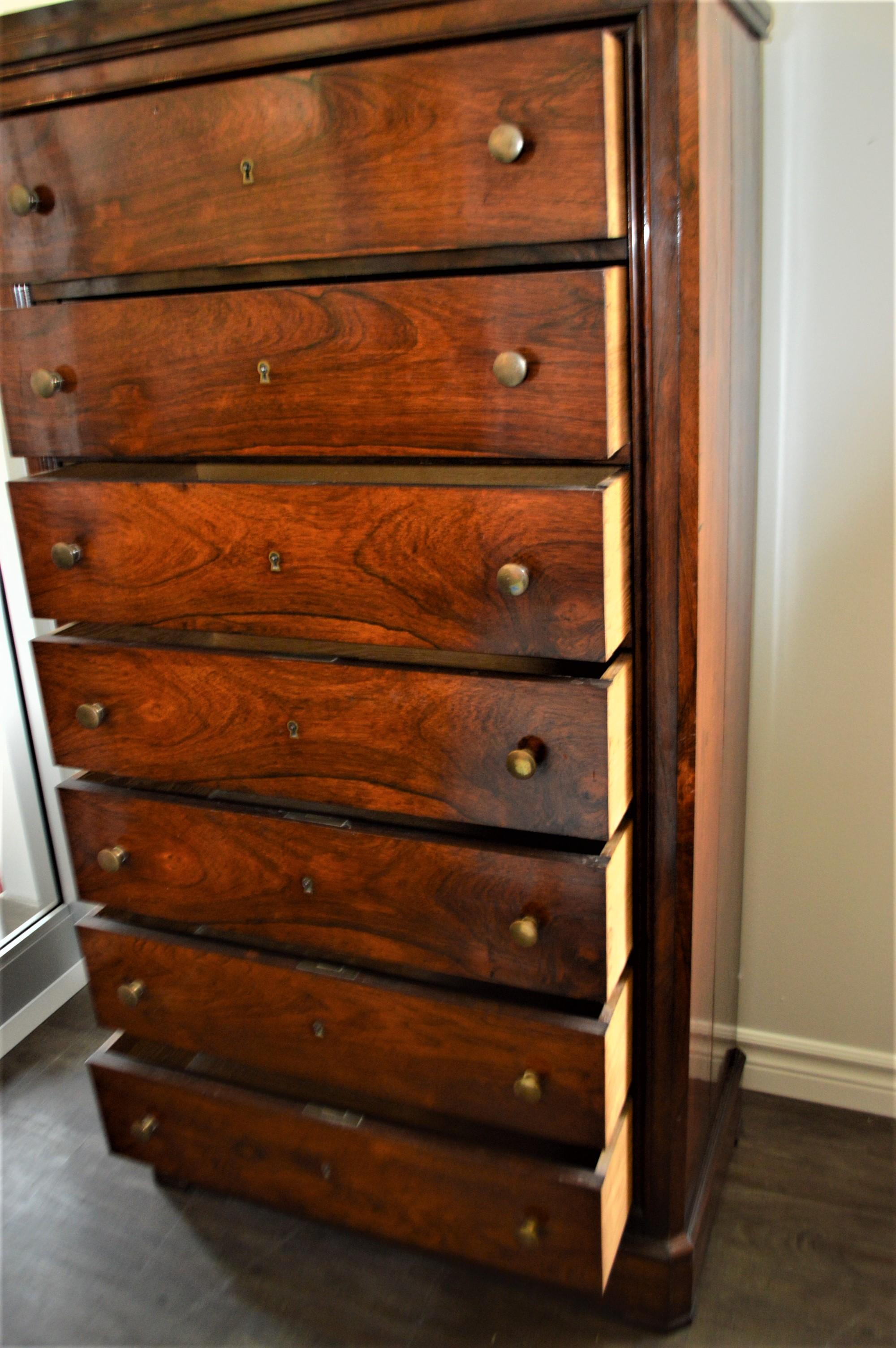 20th Century Rosewood Semainier, Chest with Seven Drawers, France, circa 1900 For Sale