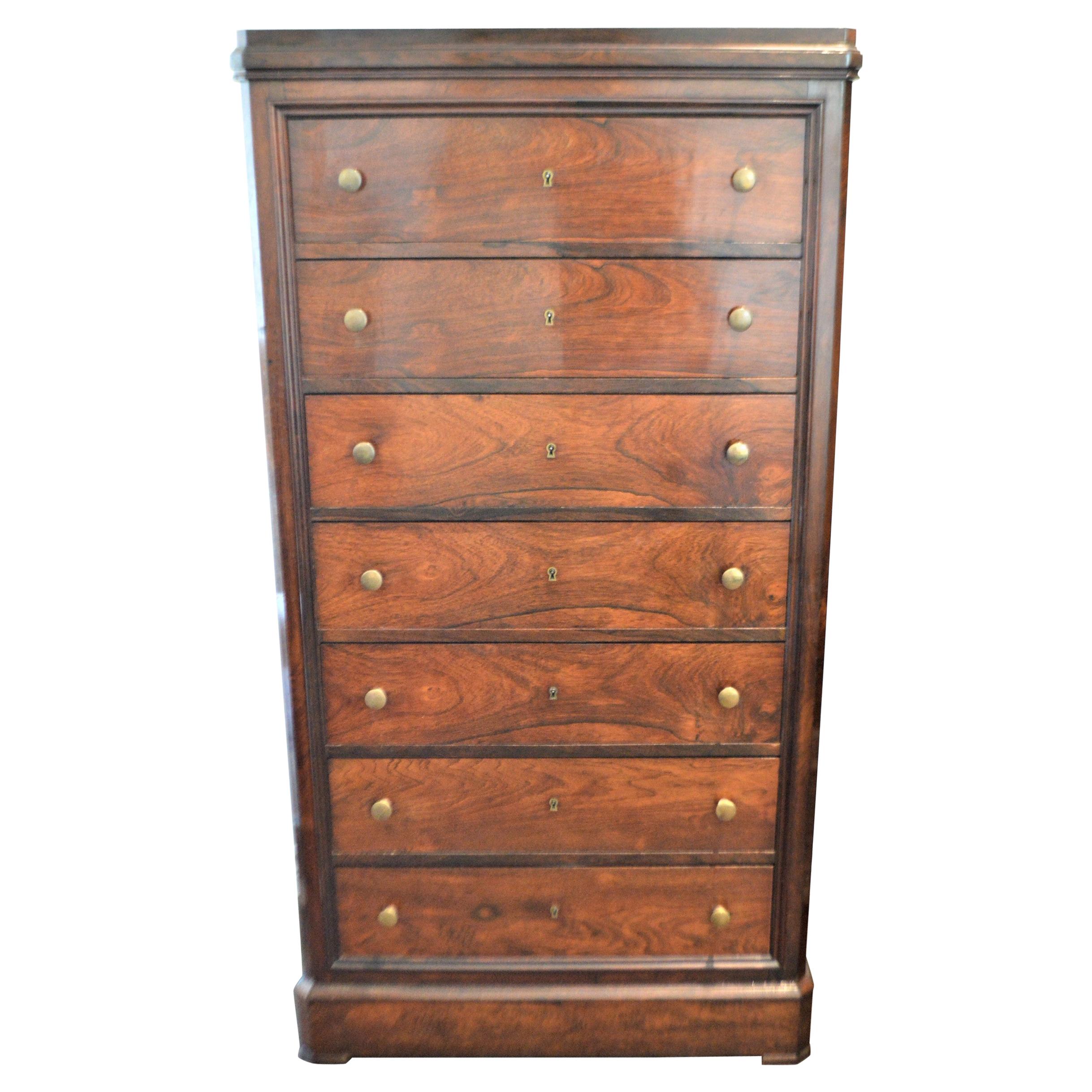 Rosewood Semainier, Chest with Seven Drawers, France, circa 1900 For Sale