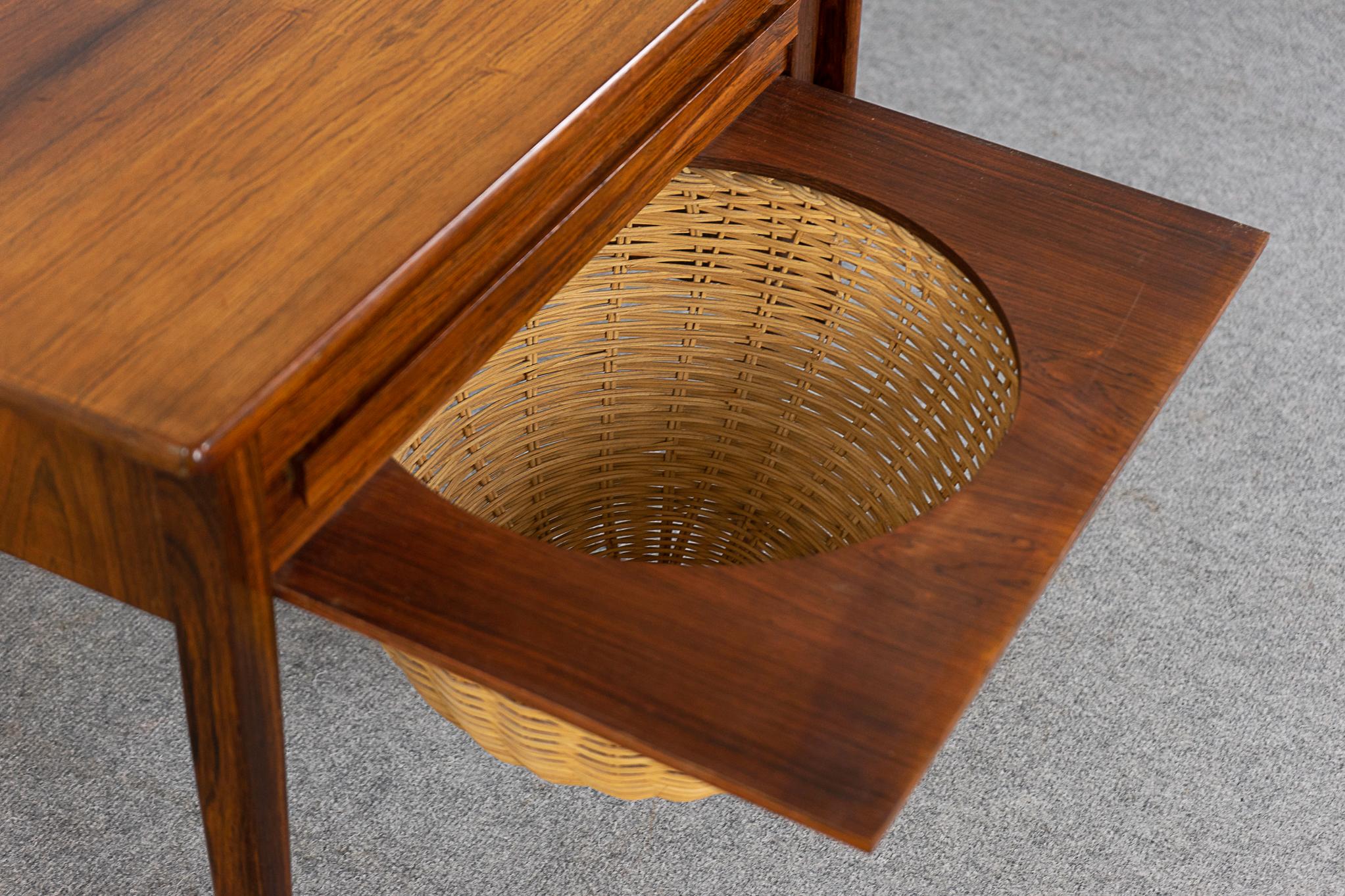 Wicker Rosewood Sewing Table by Johannes Andersen For Sale