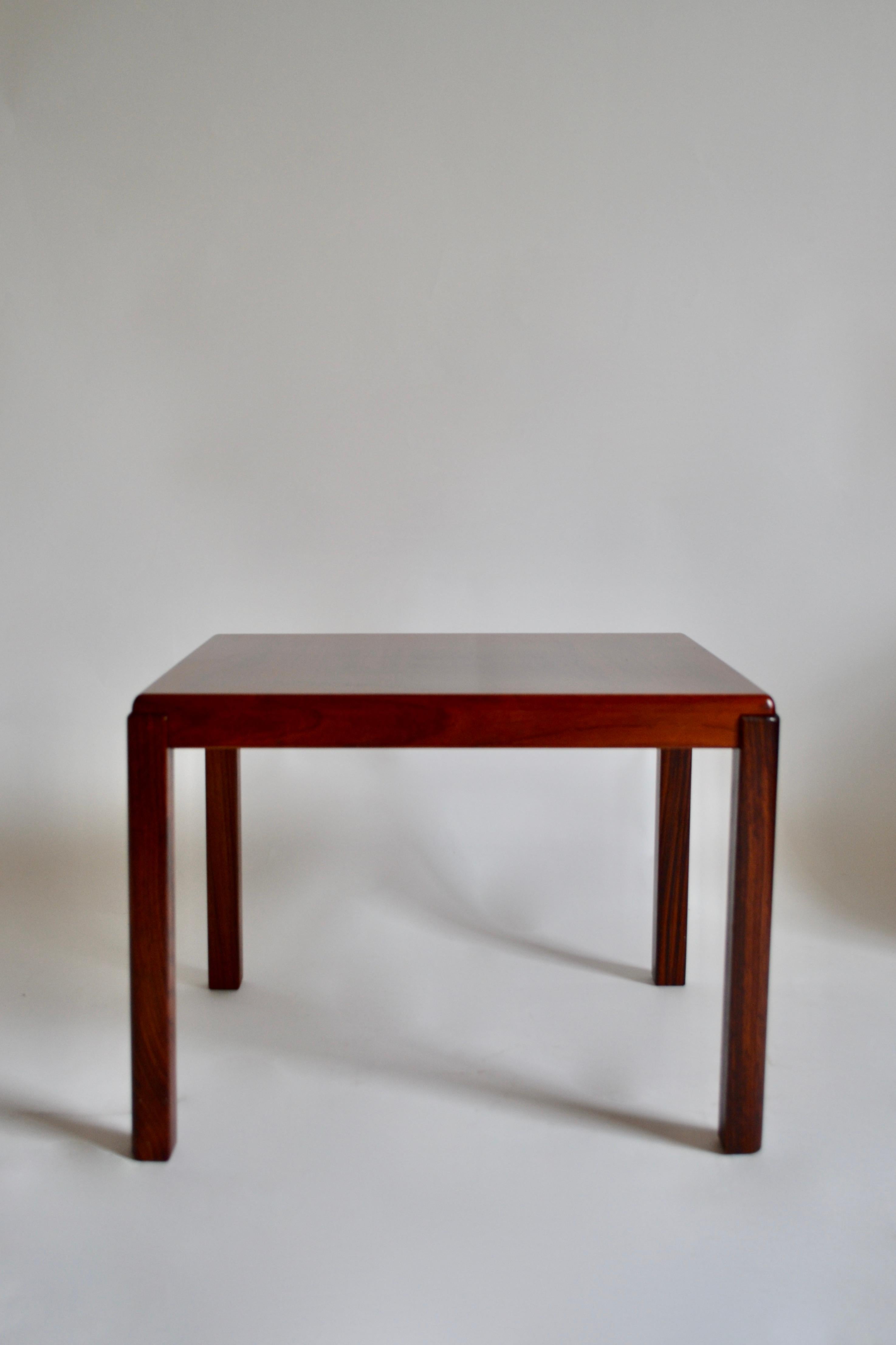 1960s rosewood side / occasional table designed and made in Denmark by Vejle Stole & Møbelfabrik. Makers stamp on underside of table.