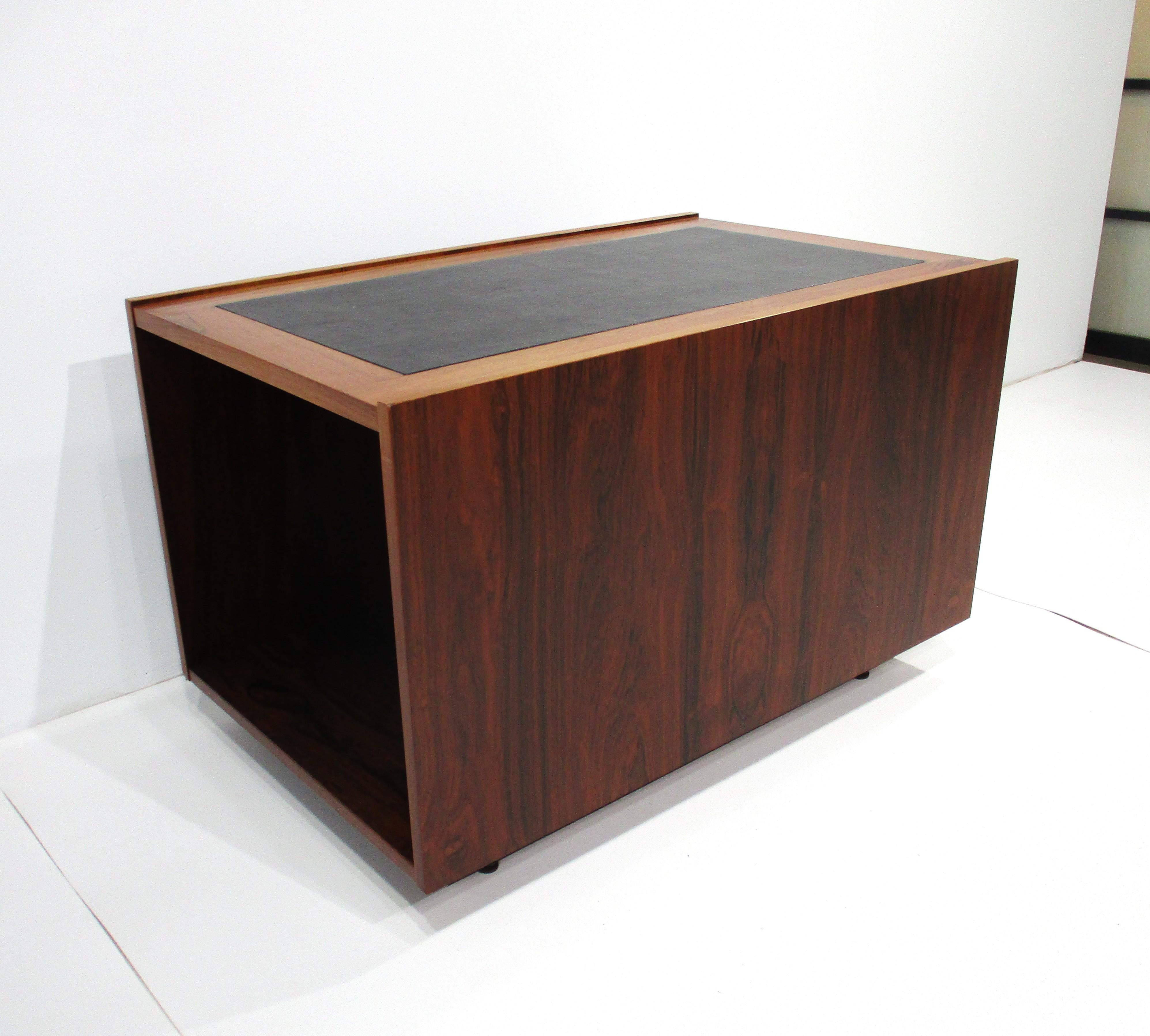 Faux Leather Johanner Sorth Rosewood Side Table Cube by Bornholm Denmark For Sale