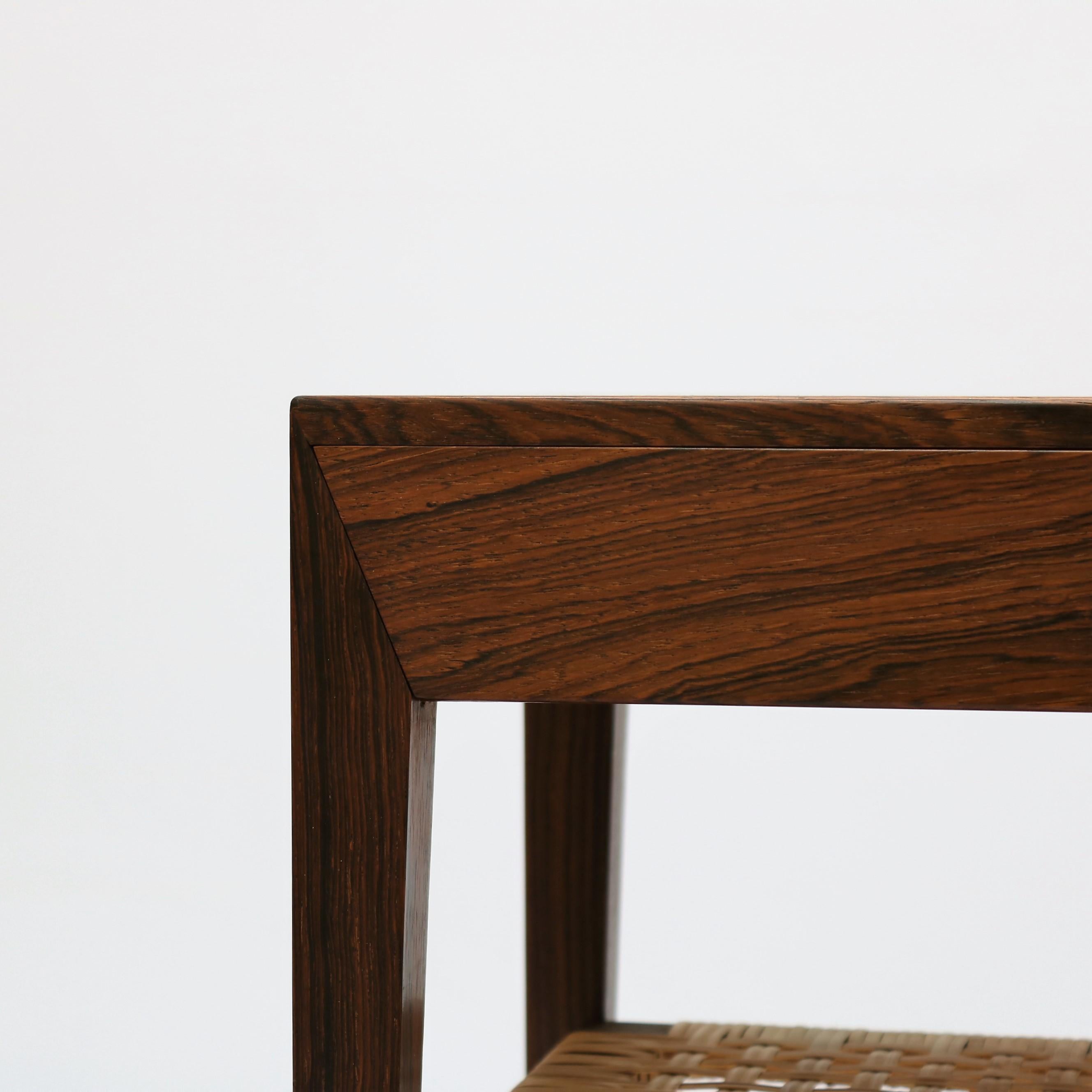 Danish Rosewood Side Table with Shelf in Woven Cane by Severin Hansen, Denmark, 1960s