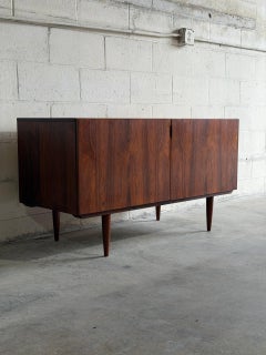 Rosewood Sideboard Credenza Low Storage Unit with Tapered Legs Denmark 1960s