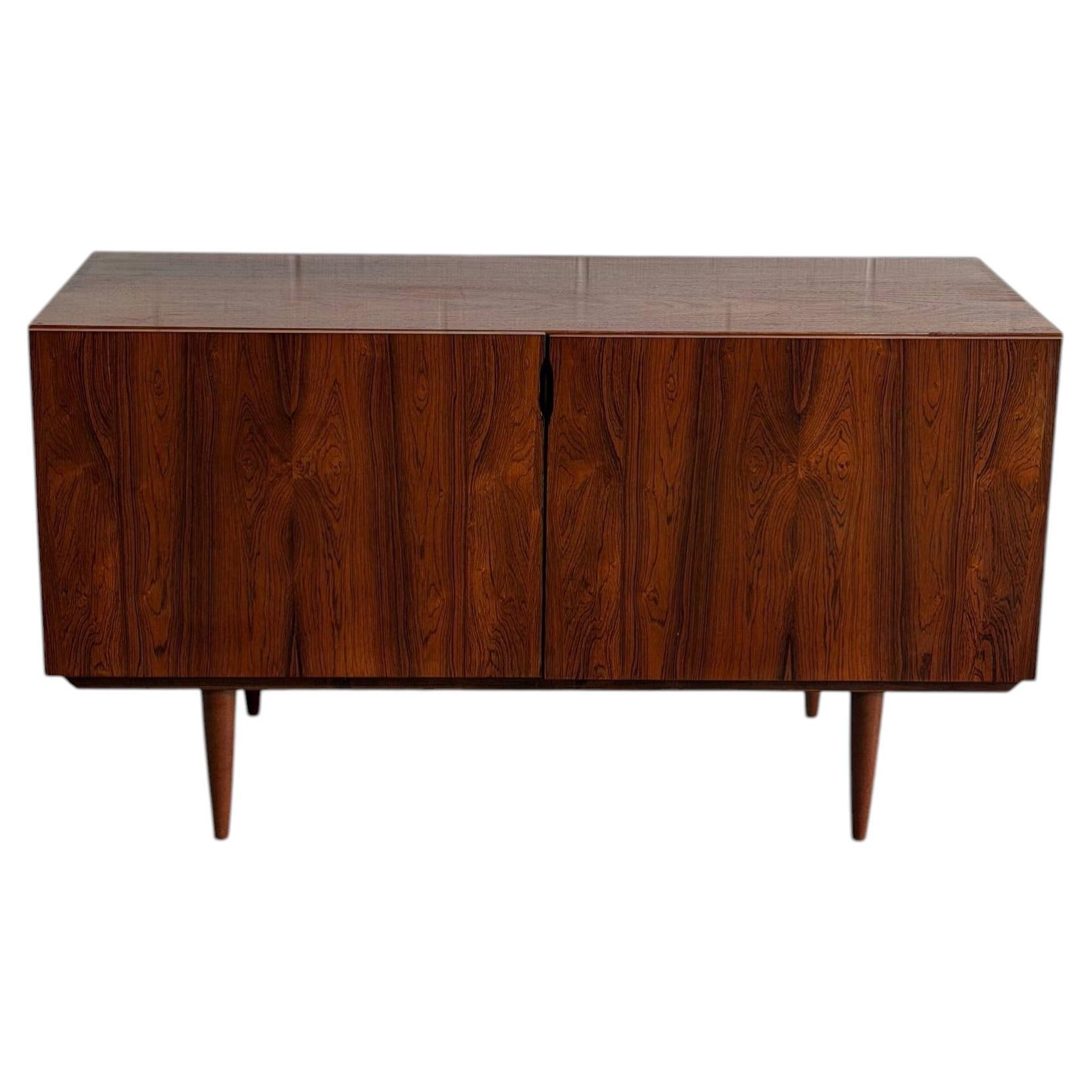 Rosewood Sideboard Credenza Low Storage Unit with Tapered Legs Denmark 1960s