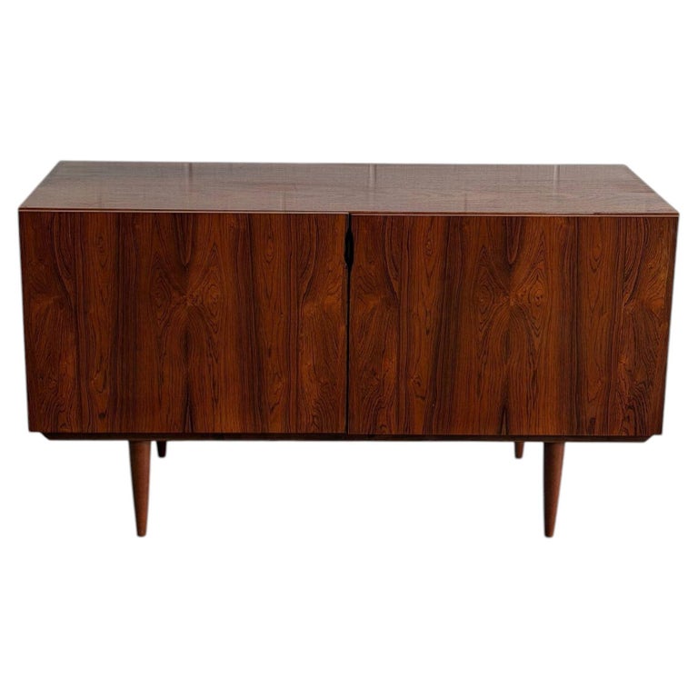 Rosewood Sideboard Credenza Low Storage Unit with Tapered Legs Denmark 1960s