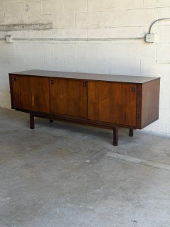 Rosewood Sideboard Long Sliding Door Credenza Denmark Mid-Century Modern 1960s