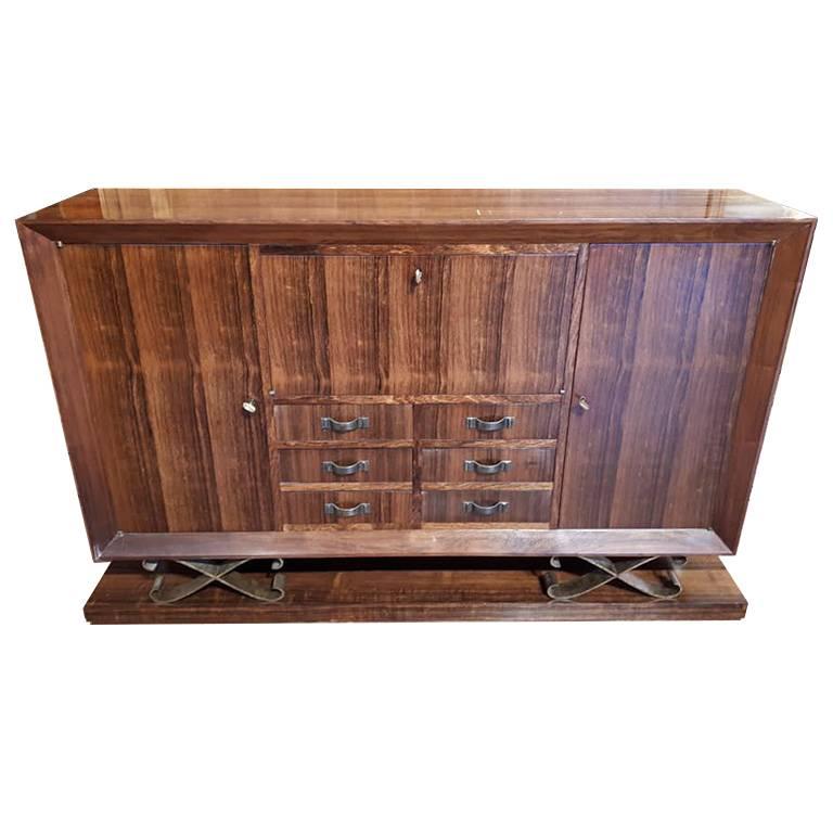 Rosewood Sideboard with Metal Details, Designed by Eugéne Printz, France, 1930 For Sale