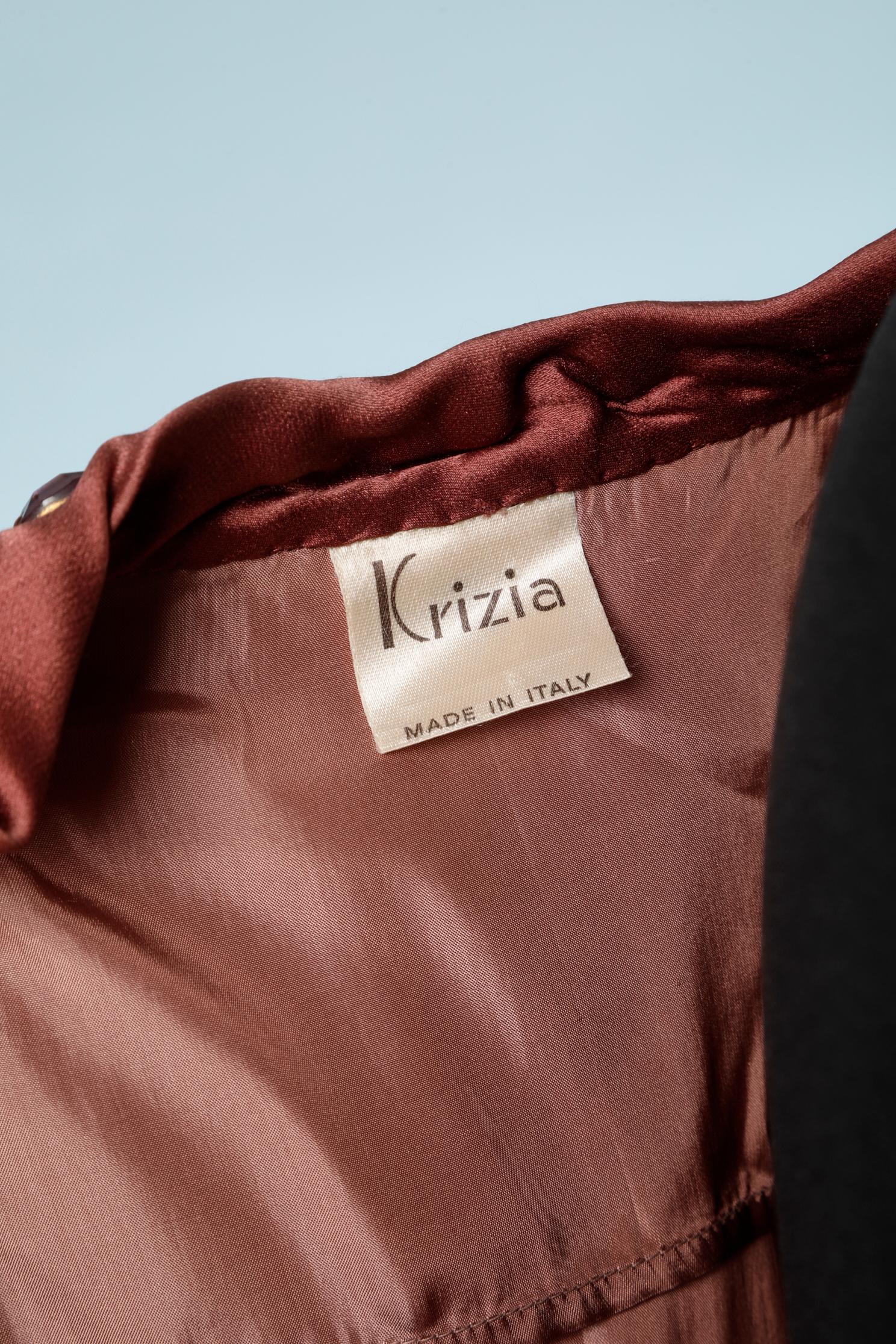 Krizia - Veste plissée en soie origami et bois de rose avec cabochons en verre  en vente 1