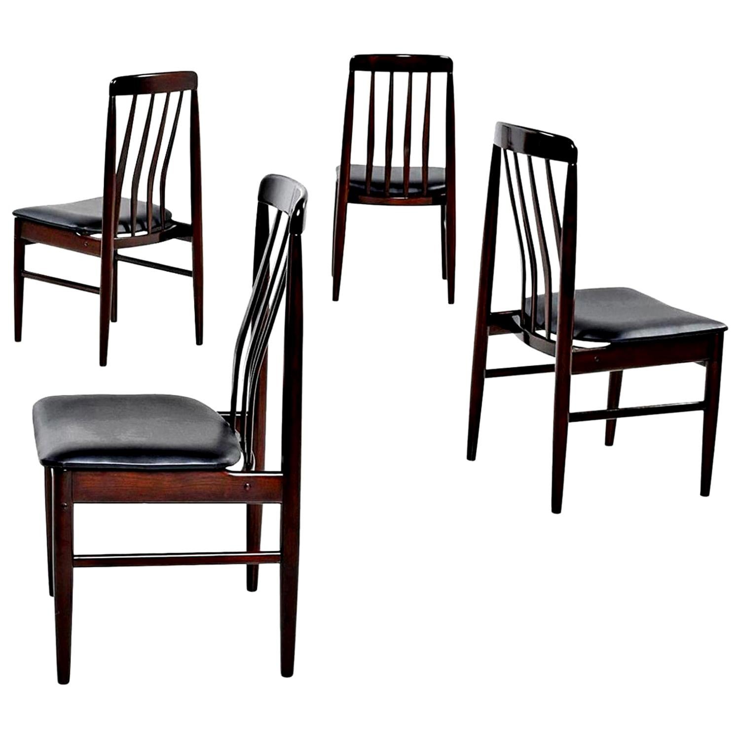 Rosewood Slat Back Dining Chairs with New Vinyl Seats, Danish Modern, 1960s