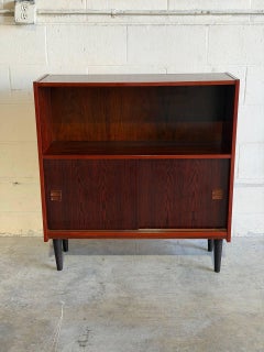 Rosewood Sliding-Door Cabinet with Open Bookcase Danish Mid-Century Modern 1960s