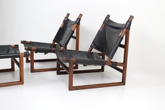 Rosewood sling chairs and hocker