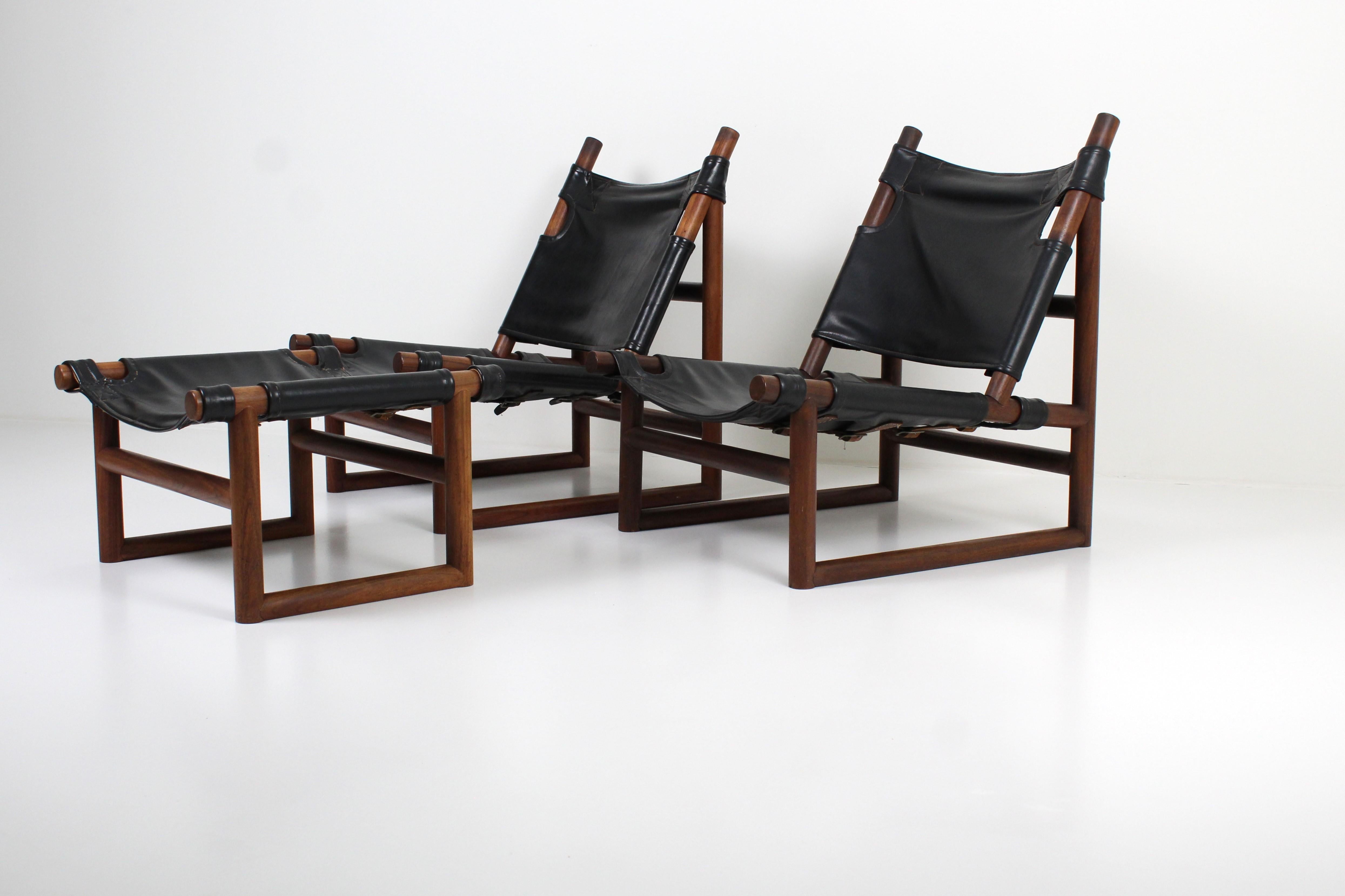 Mid-Century moderno Sedie a fionda e hocker in palissandro in vendita