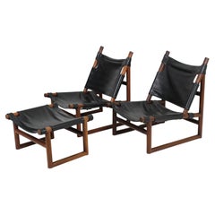 Chaises à bretelles et hocker en bois de rose