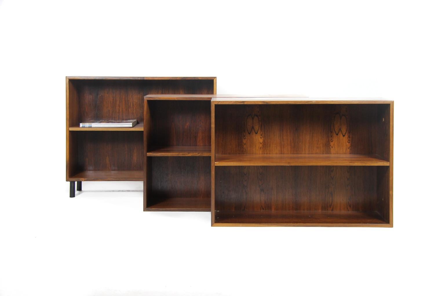Mid-Century Modern Rosewood Small Bookcases with Metal Black Legs, Made in Denmark, 1960s For Sale