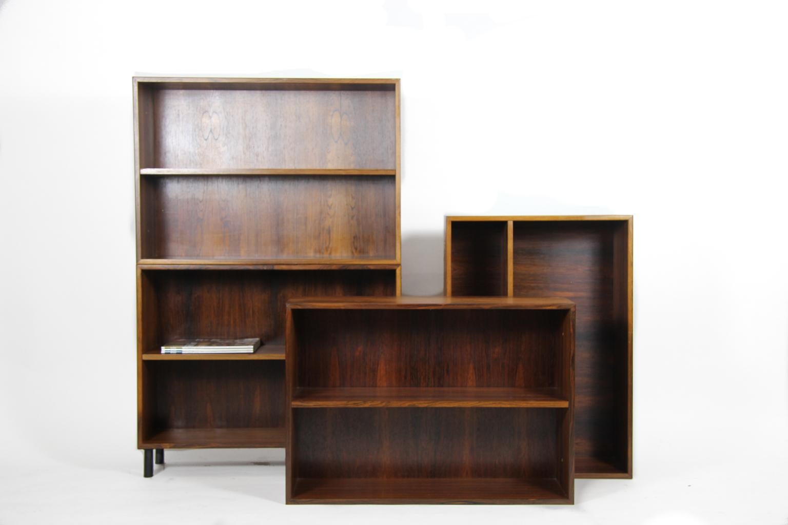 Veneer Rosewood Small Bookcases with Metal Black Legs, Made in Denmark, 1960s For Sale