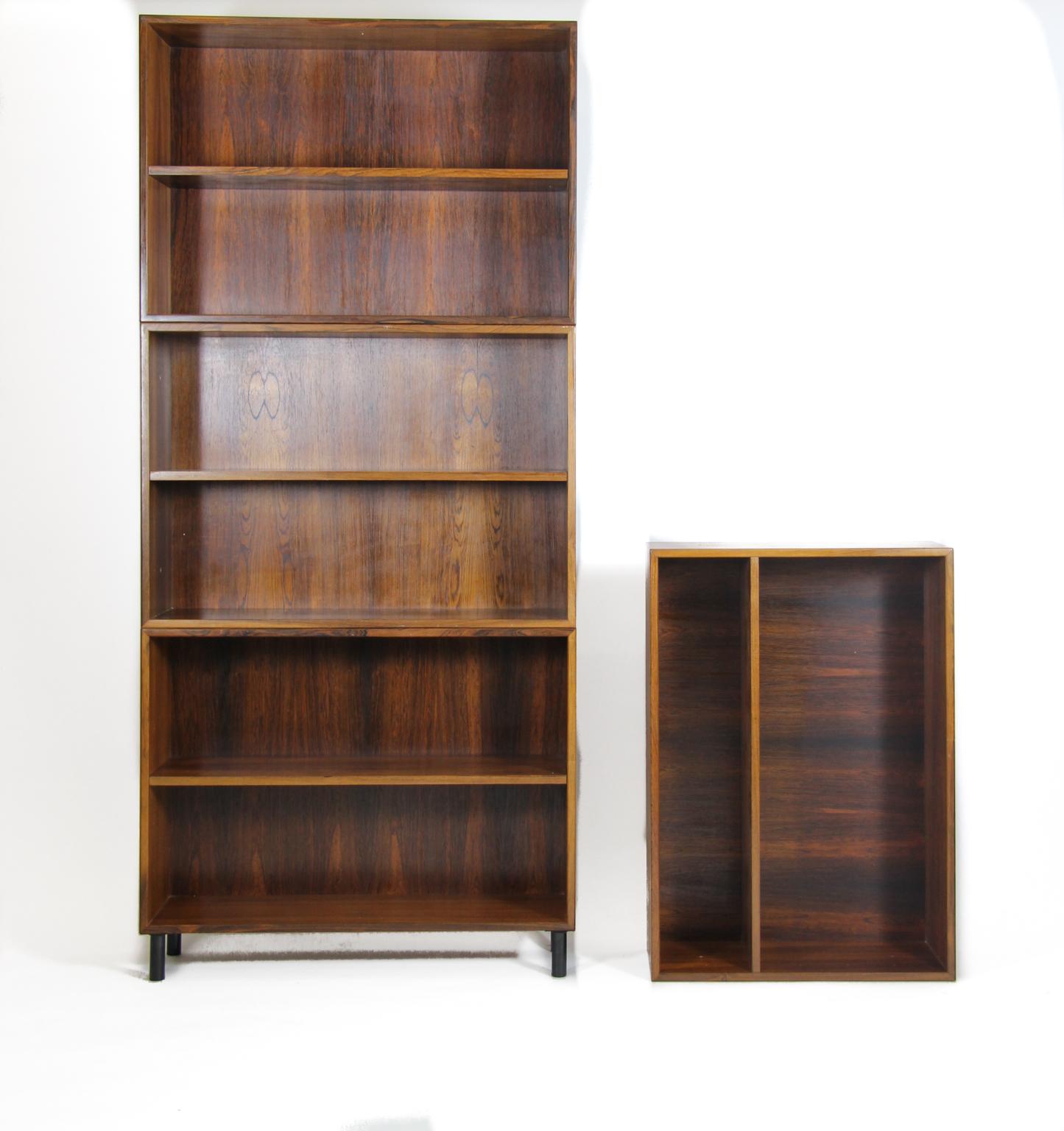 Rosewood Small Bookcases with Metal Black Legs, Made in Denmark, 1960s In Good Condition For Sale In Enschede, Overijssel