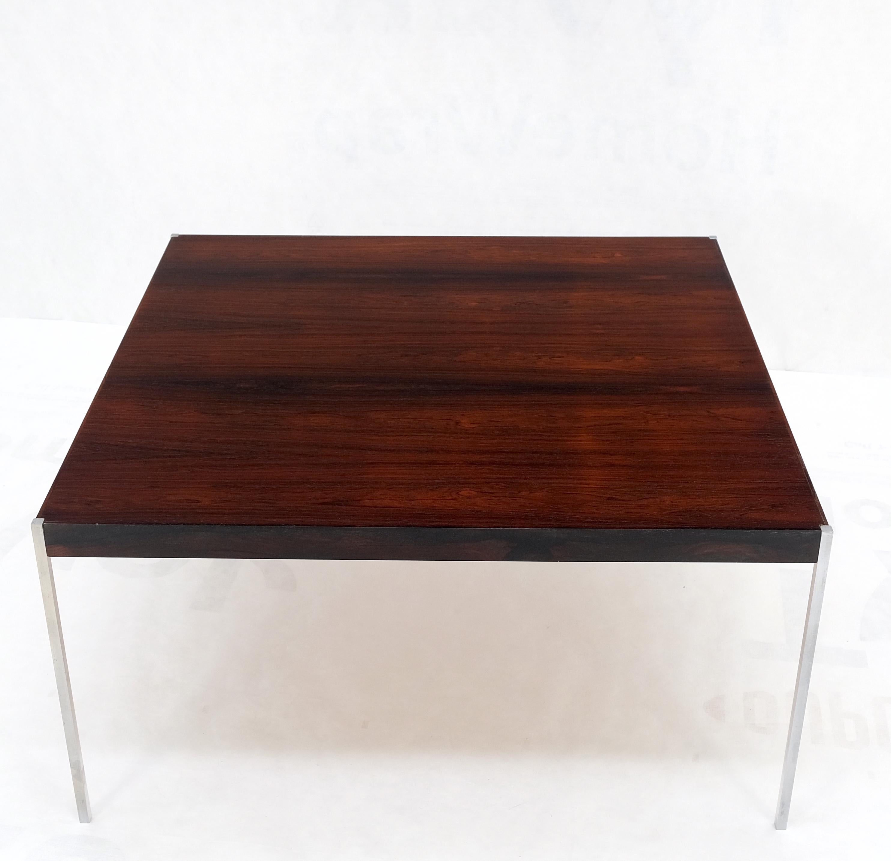 Rosewood Square Top Thin Chrome Square Bar Legs Danish Mid-Century Coffee Table For Sale 2