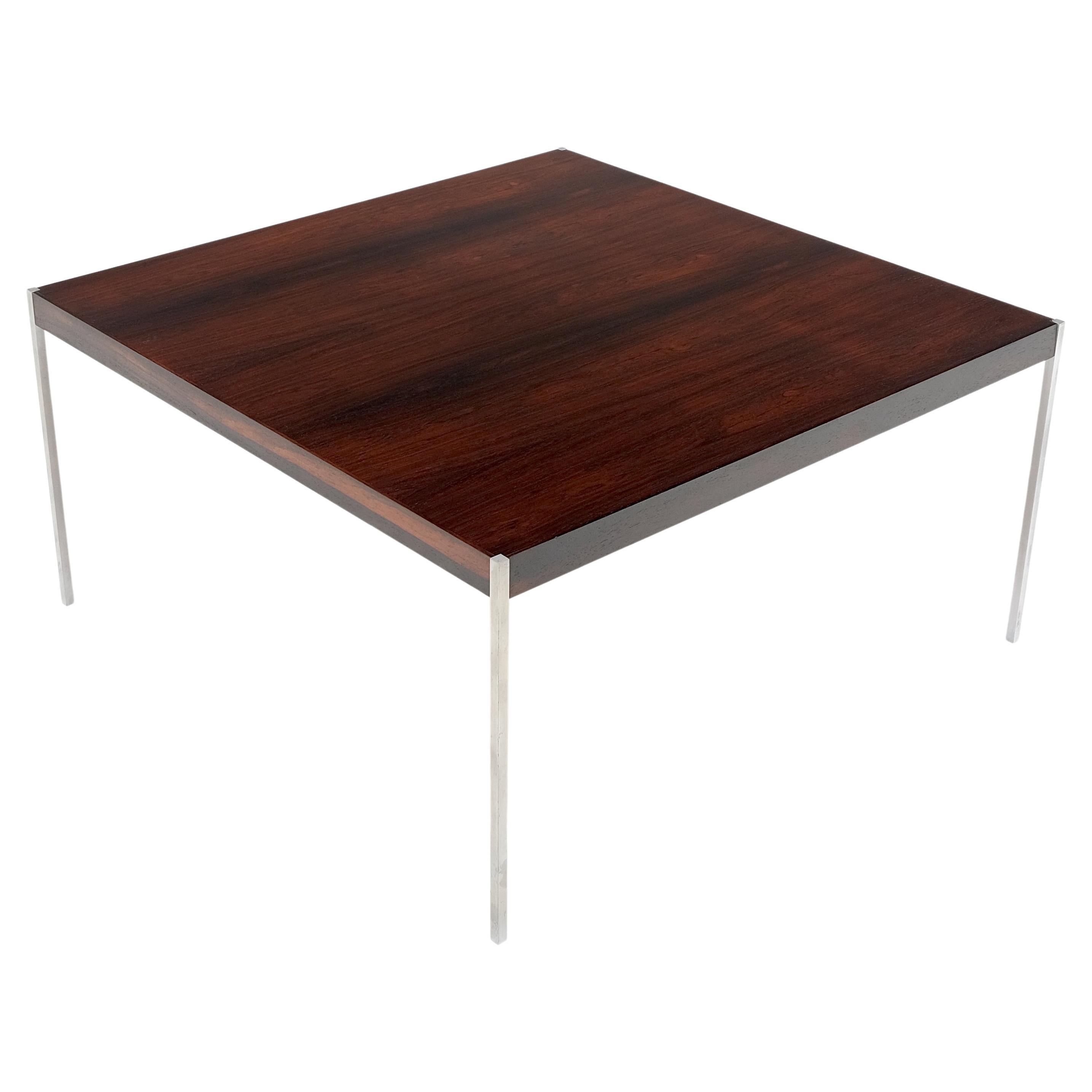 Rosewood Square Top Thin Chrome Square Bar Legs Danish Mid-Century Coffee Table For Sale