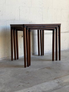 Rosewood Stacking Nesting Tables Three Piece Set Denmark Vintage 1960s