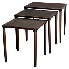 Rosewood Stacking Nesting Tables Three Piece Set Denmark Vintage 1960s