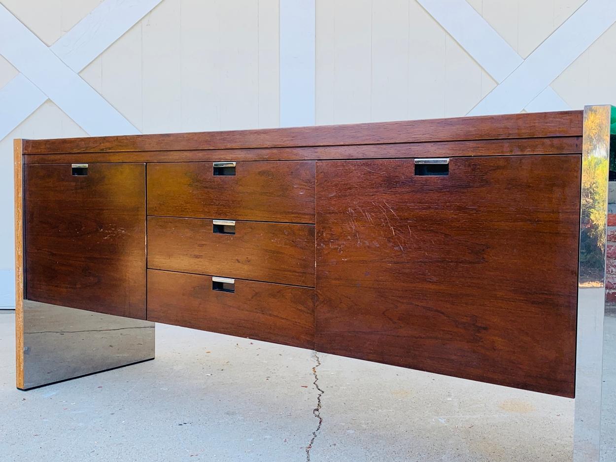 Mid-Century Modern Rosewood & Stainless Credenza by Roger Sprunger/Dunbar