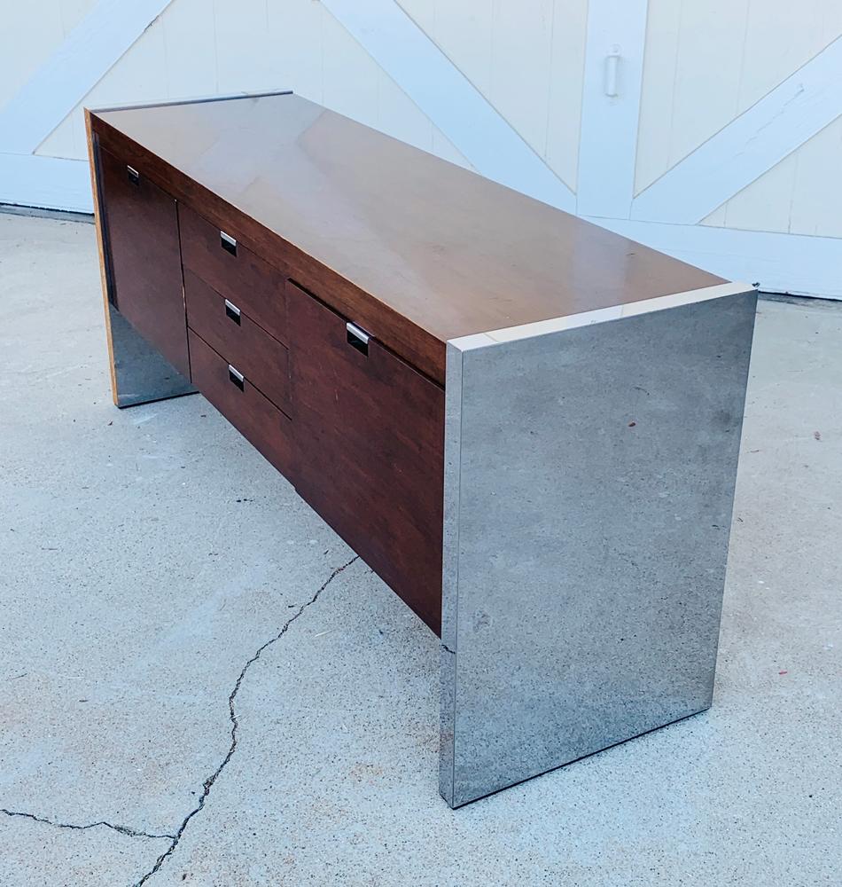 Rosewood & Stainless Credenza by Roger Sprunger/Dunbar In Fair Condition In Los Angeles, CA