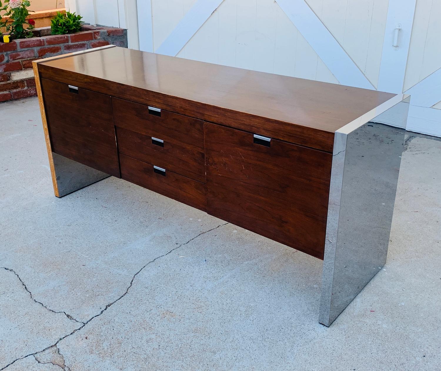 Stainless Steel Rosewood & Stainless Credenza by Roger Sprunger/Dunbar