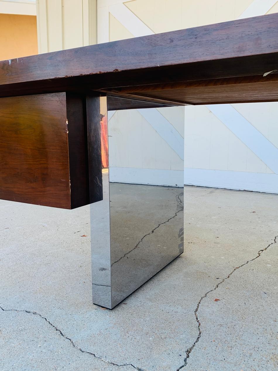Rosewood & Stainless Steel Desk by Roger Sprunger for Dunbar 7
