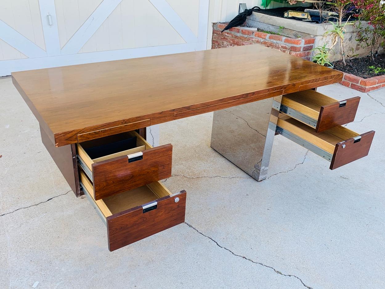 American Rosewood & Stainless Steel Desk by Roger Sprunger for Dunbar