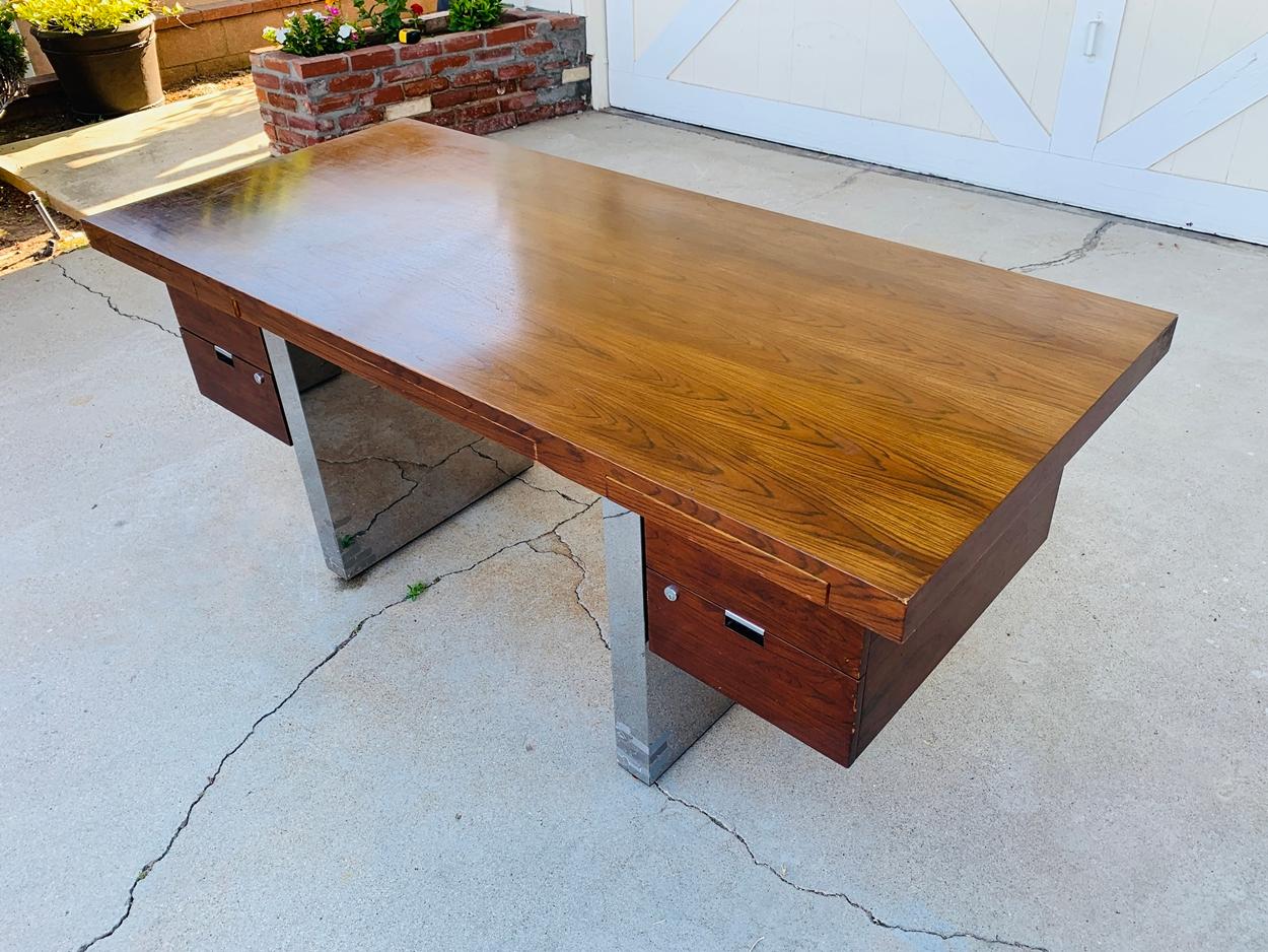 Rosewood & Stainless Steel Desk by Roger Sprunger for Dunbar 1
