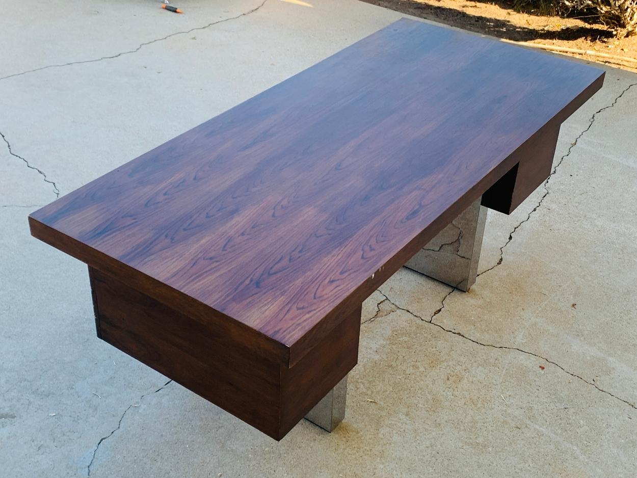 Rosewood & Stainless Steel Desk by Roger Sprunger for Dunbar 2