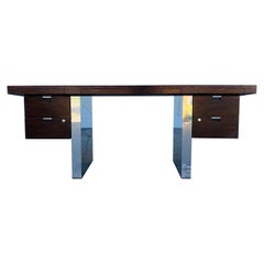 Rosewood & Stainless Steel Desk by Roger Sprunger for Dunbar
