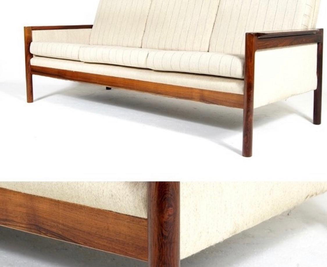 Scandinavian Rosewood Sven Ivar Dysthe Reupholstered 3-Seat Sofa & a Lounge Chair, 1950s For Sale