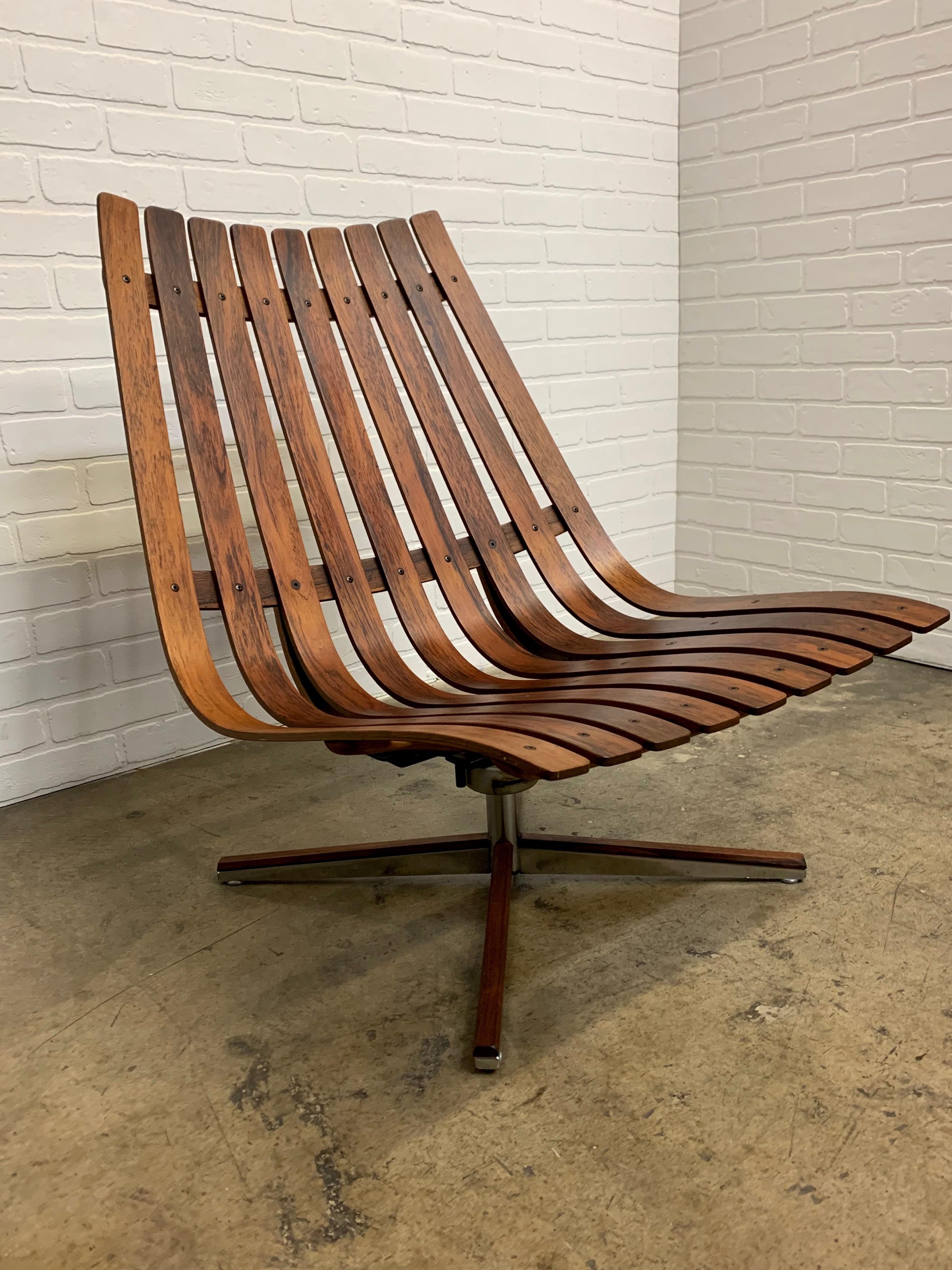 Chrome Rosewood Swivel Lounge Chair by Hans Brattrud for Georg Eknes,