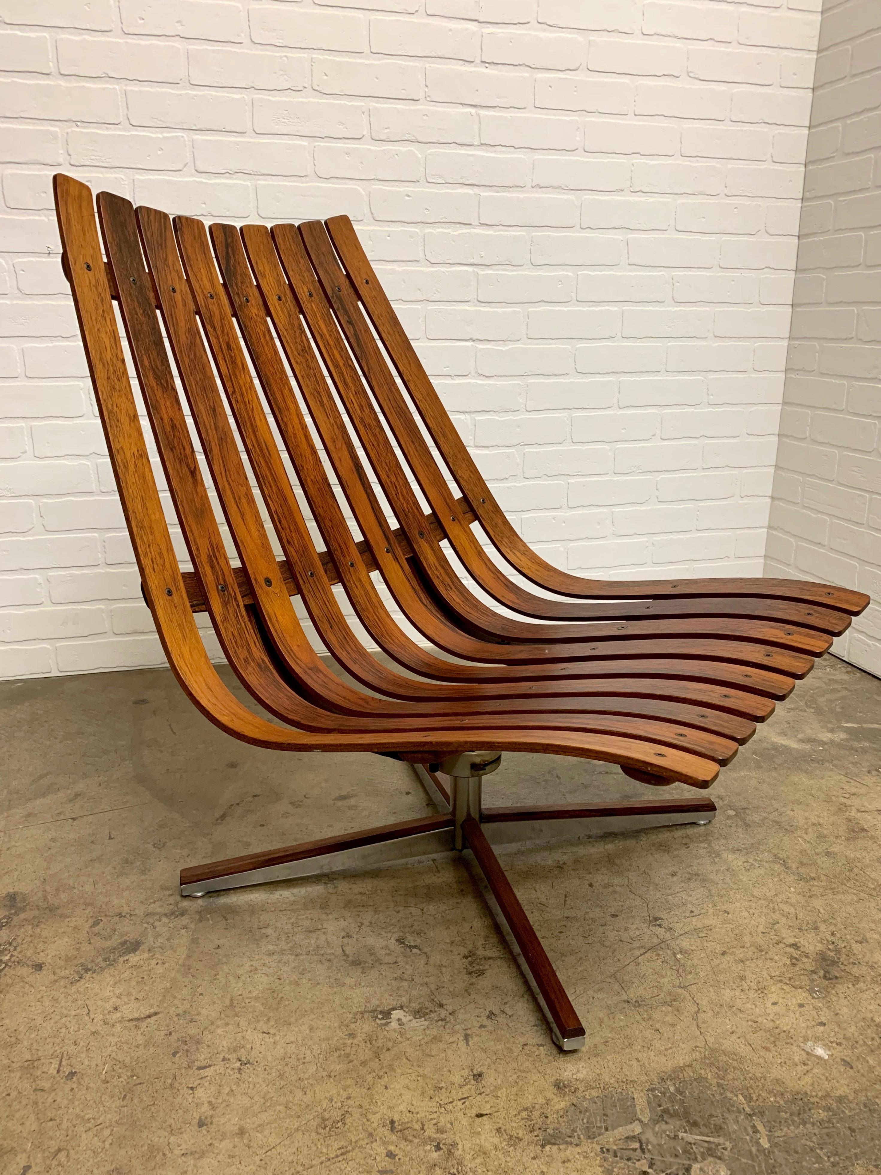 Hans Brattrud Scandia rosewood lounge chair by Georg Eknes, Norway, circa 1970, Scandia rosewood slatted lounge chair.