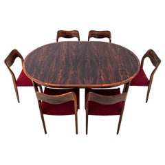Rosewood Table and 6 Chairs by Niels O. Møller, Danish Design, 1960s