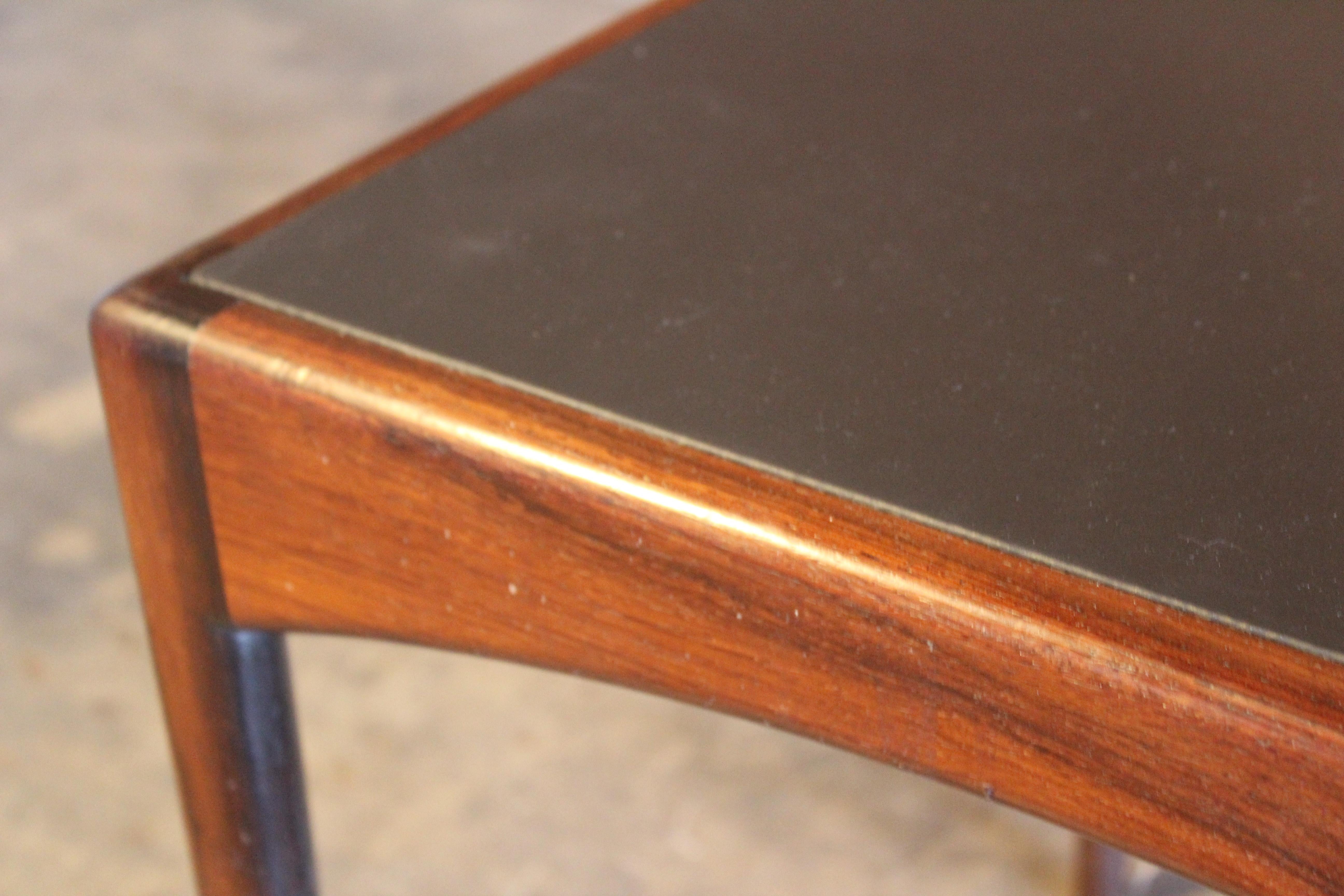 Rosewood Table with Leather Top, Denmark, 1950s 12