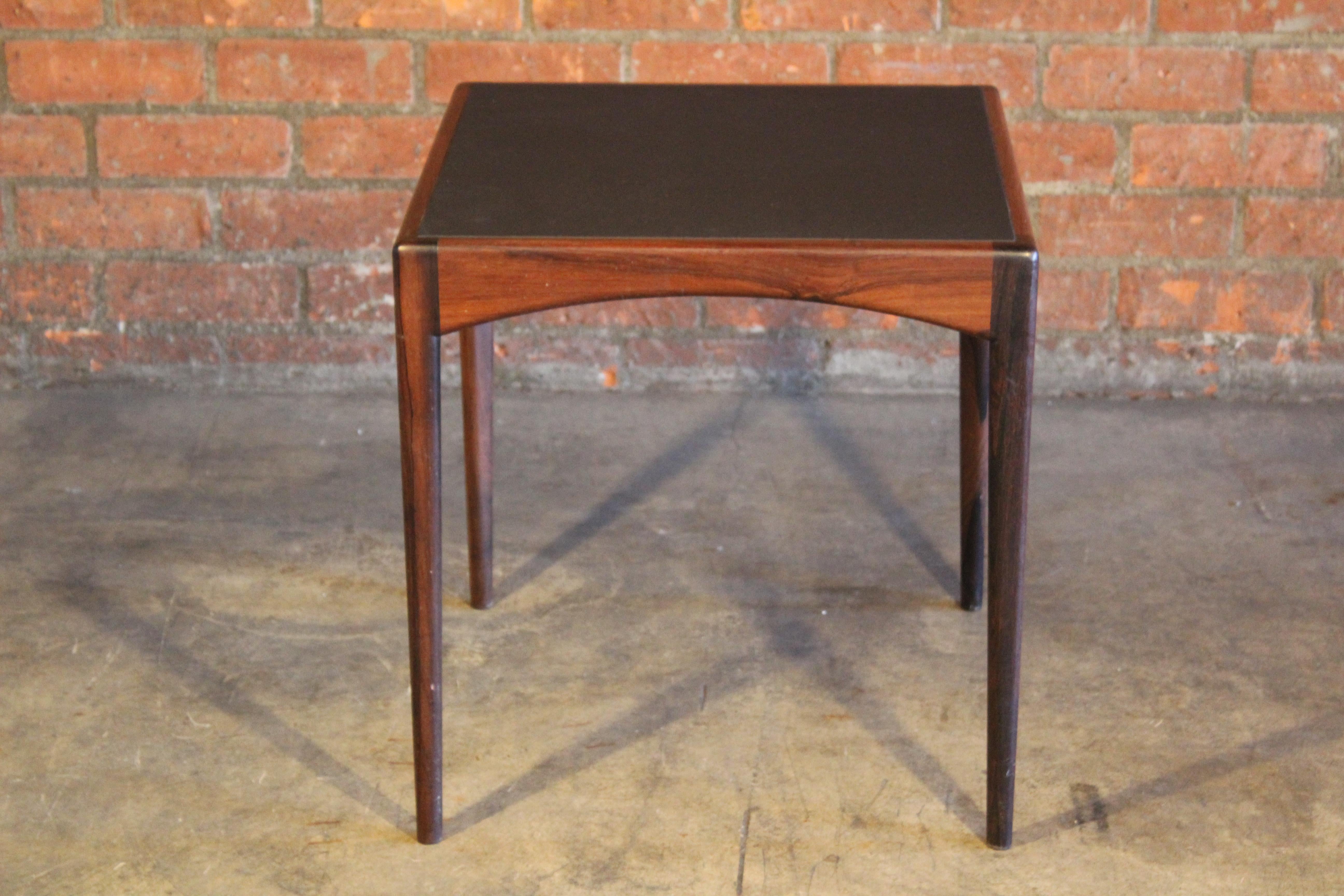Mid-Century Modern Rosewood Table with Leather Top, Denmark, 1950s