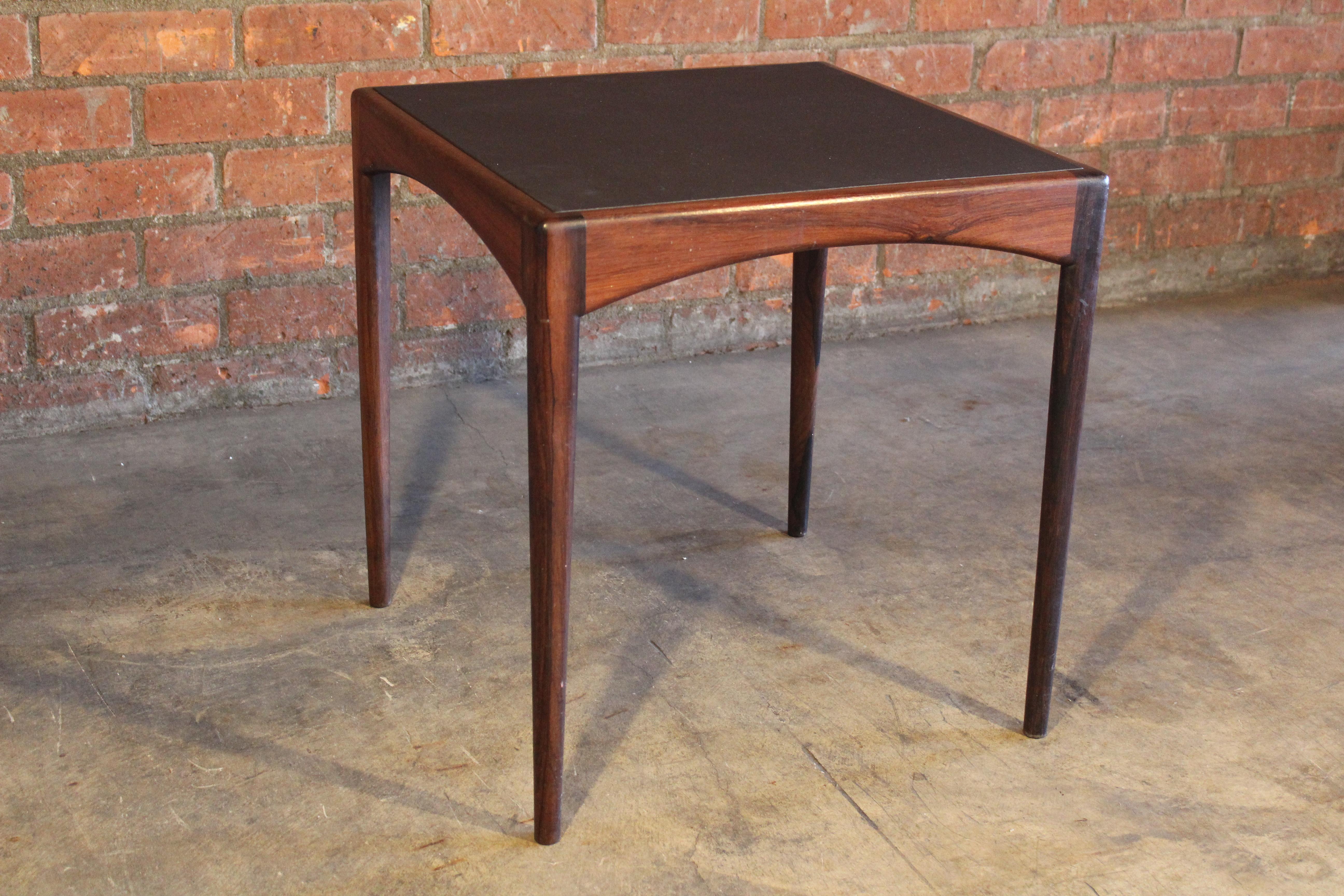 Danish Rosewood Table with Leather Top, Denmark, 1950s