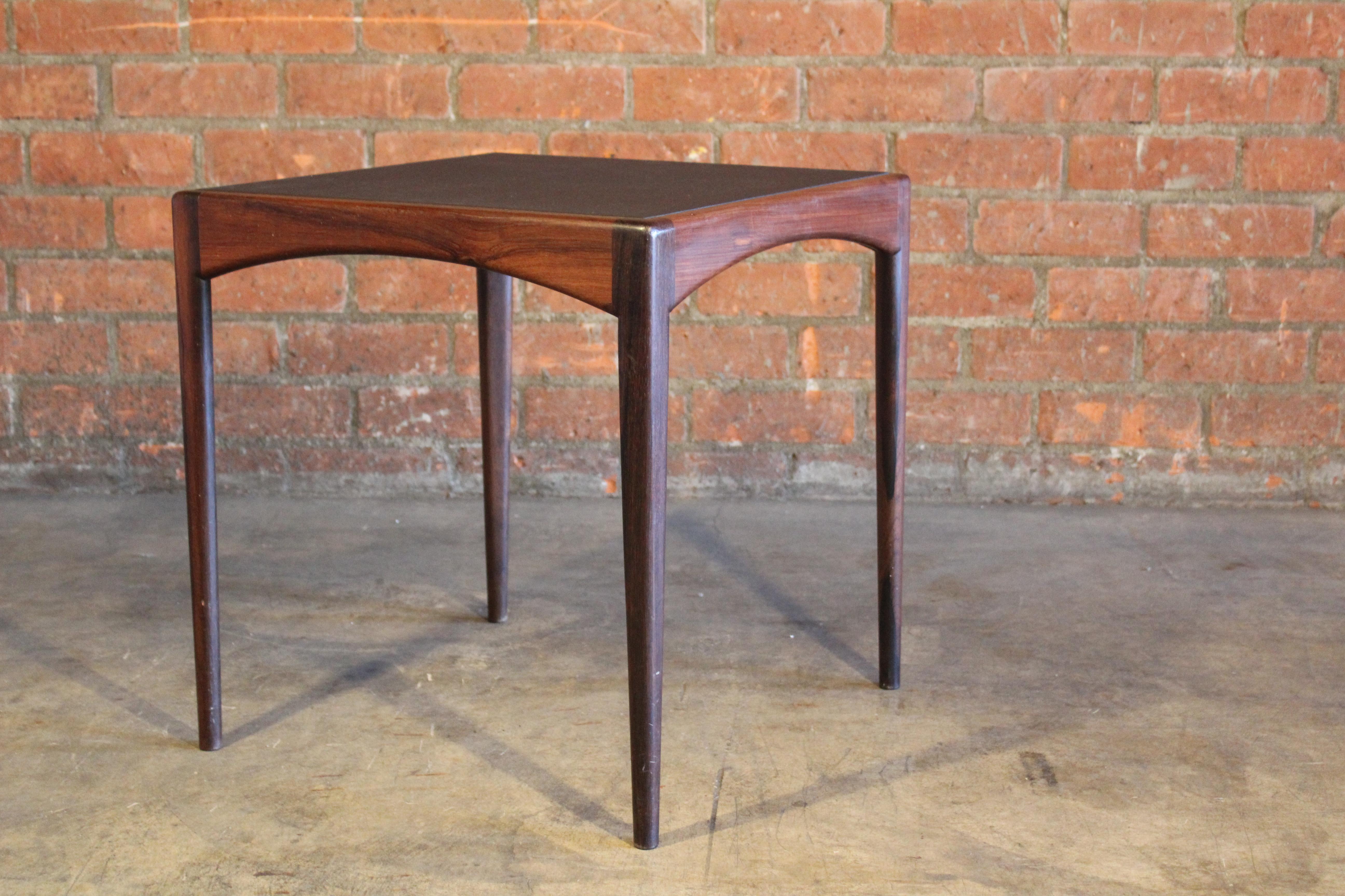 Rosewood Table with Leather Top, Denmark, 1950s In Good Condition In Los Angeles, CA