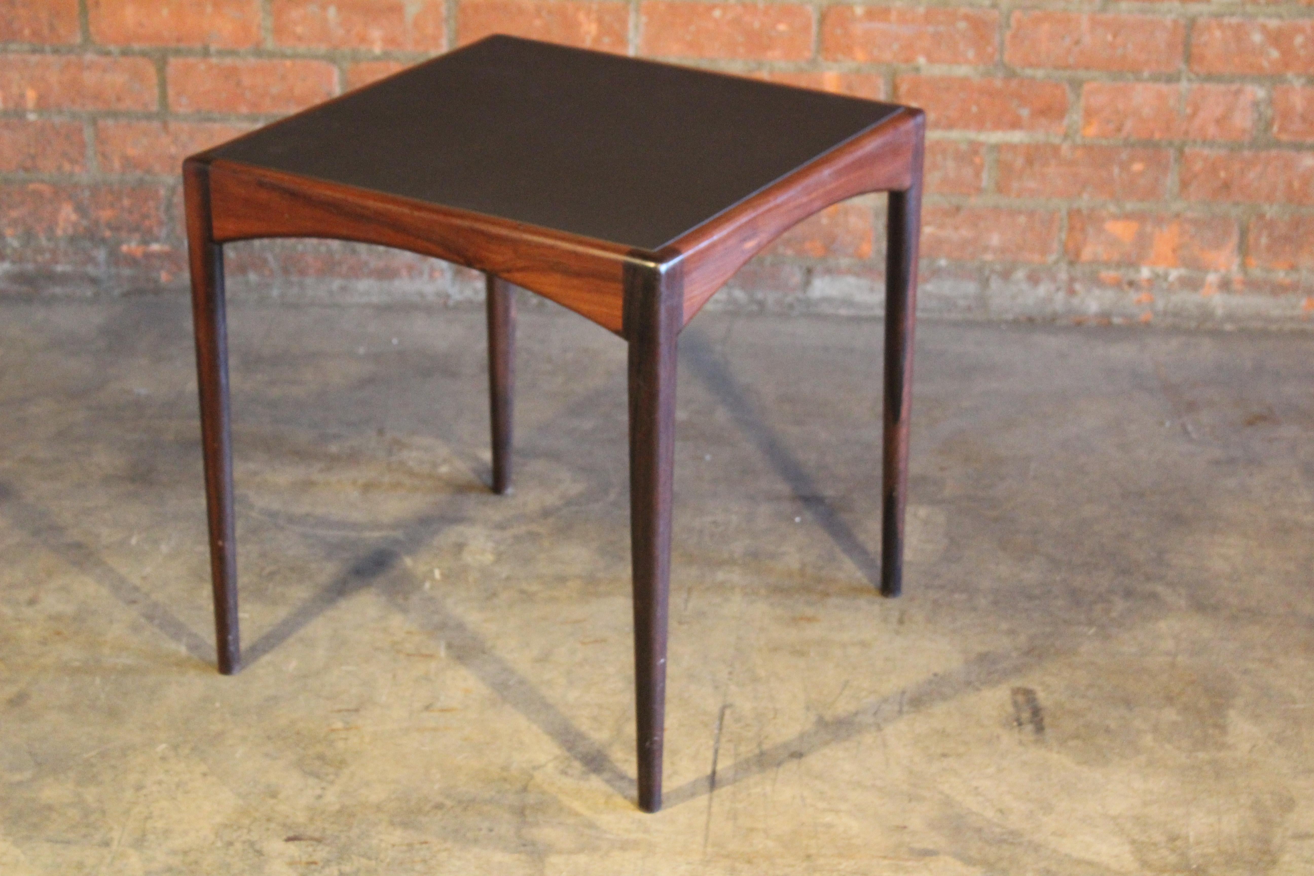 Mid-20th Century Rosewood Table with Leather Top, Denmark, 1950s