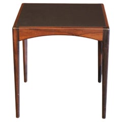 Vintage Rosewood Table with Leather Top, Denmark, 1950s