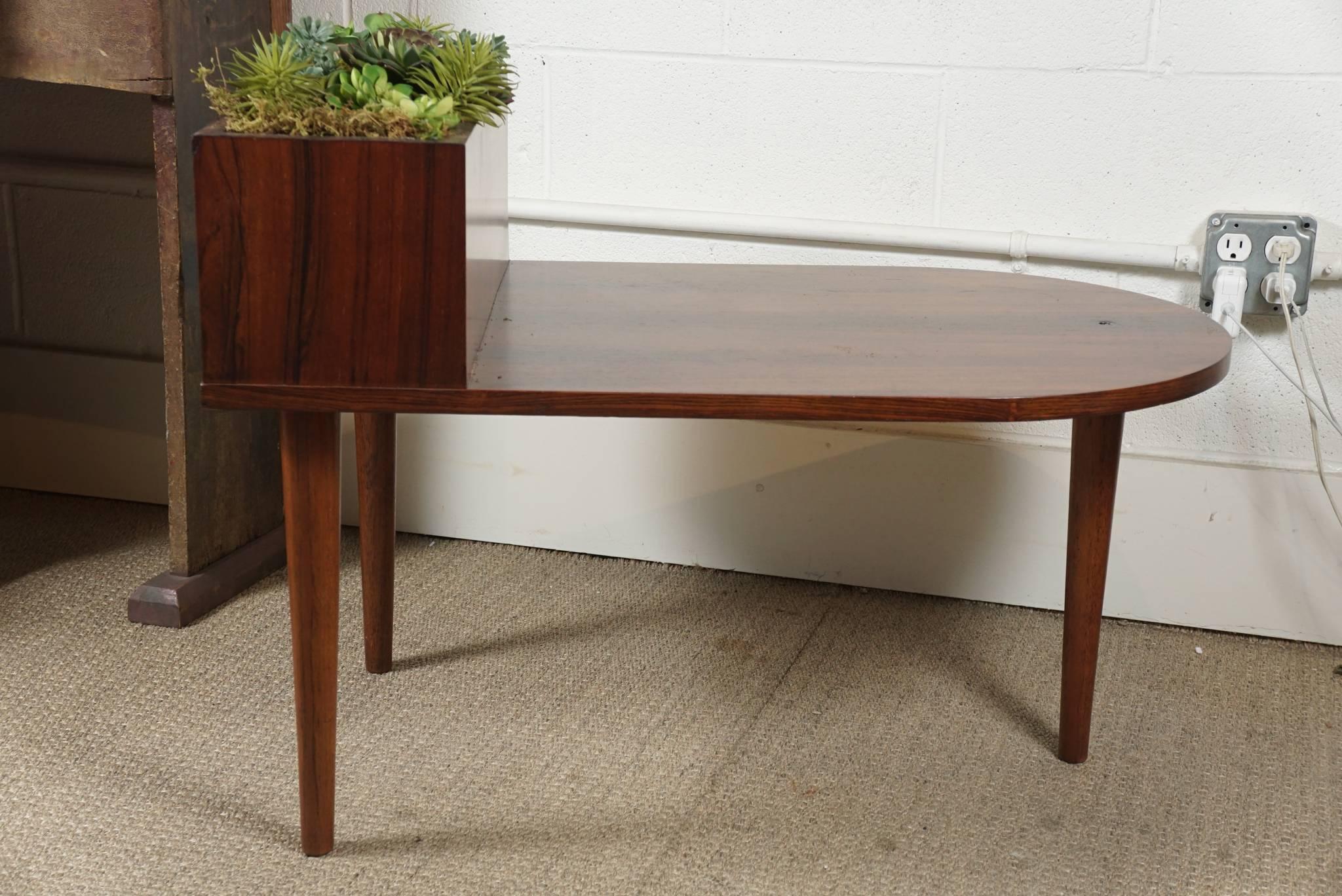 Mid-Century Modern Rosewood Table with Planter Insert For Sale