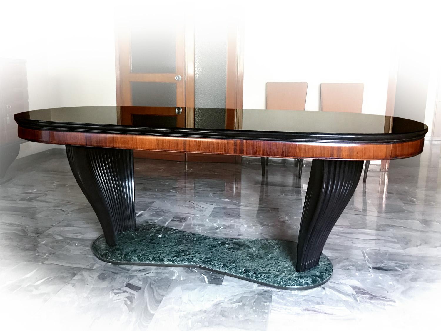 Embossed Italian Mid-Century Dining Table with Black Opaline Top by Vittorio Dassi, 1950s