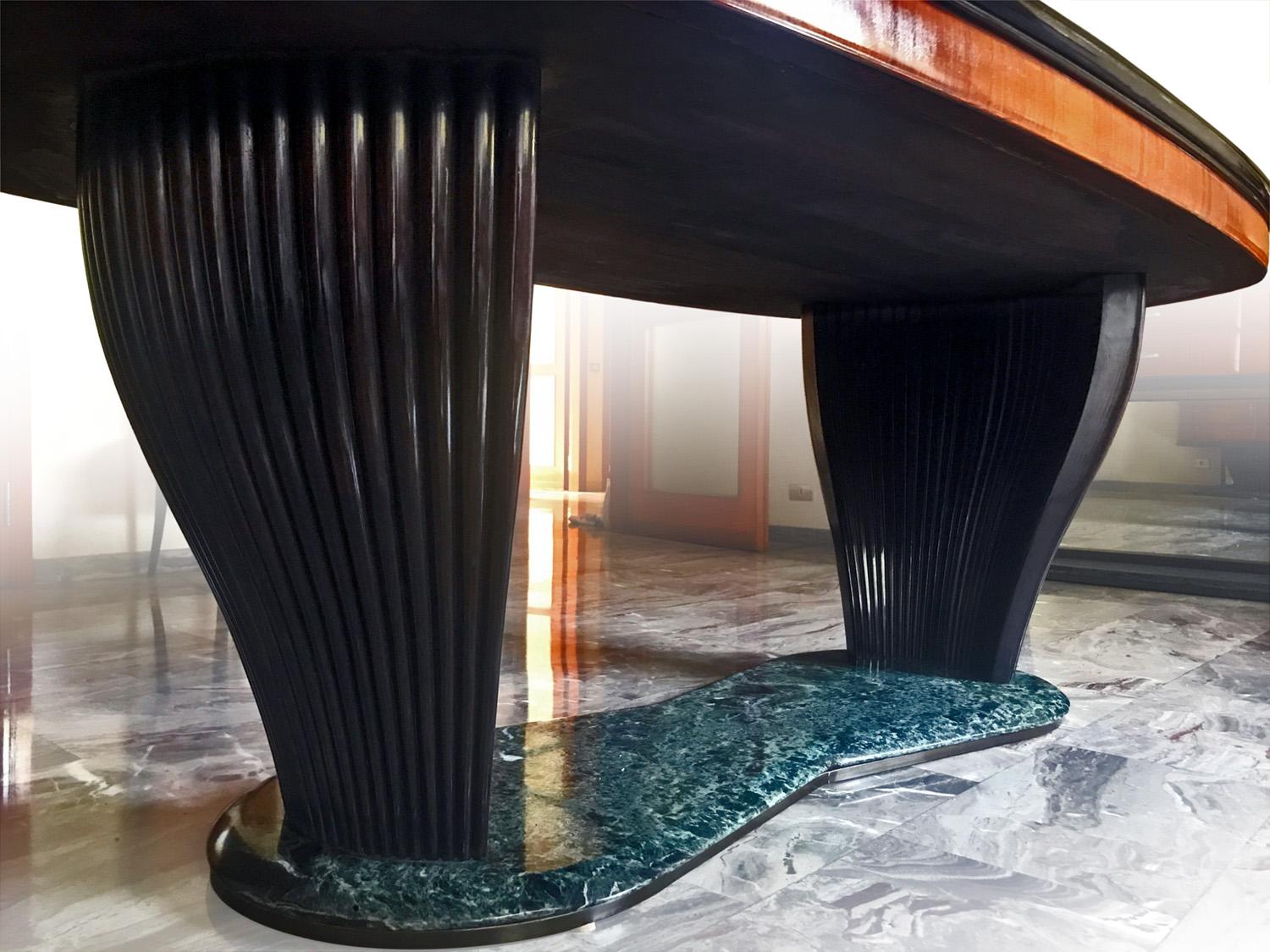 Opaline Glass Italian Mid-Century Dining Table with Black Opaline Top by Vittorio Dassi, 1950s