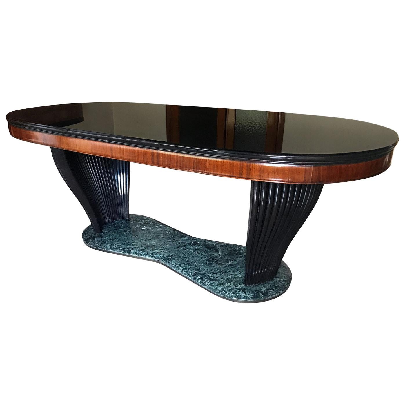 Italian Mid-Century Dining Table with Black Opaline Top by Vittorio Dassi, 1950s