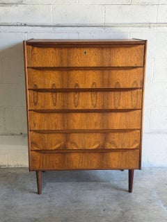 Rosewood Tall 6-Drawer Dresser Danish Mid-Century Modern High Chest 1960s