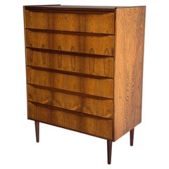 Rosewood Tall 6-Drawer Dresser Danish Mid-Century Modern High Chest 1960s