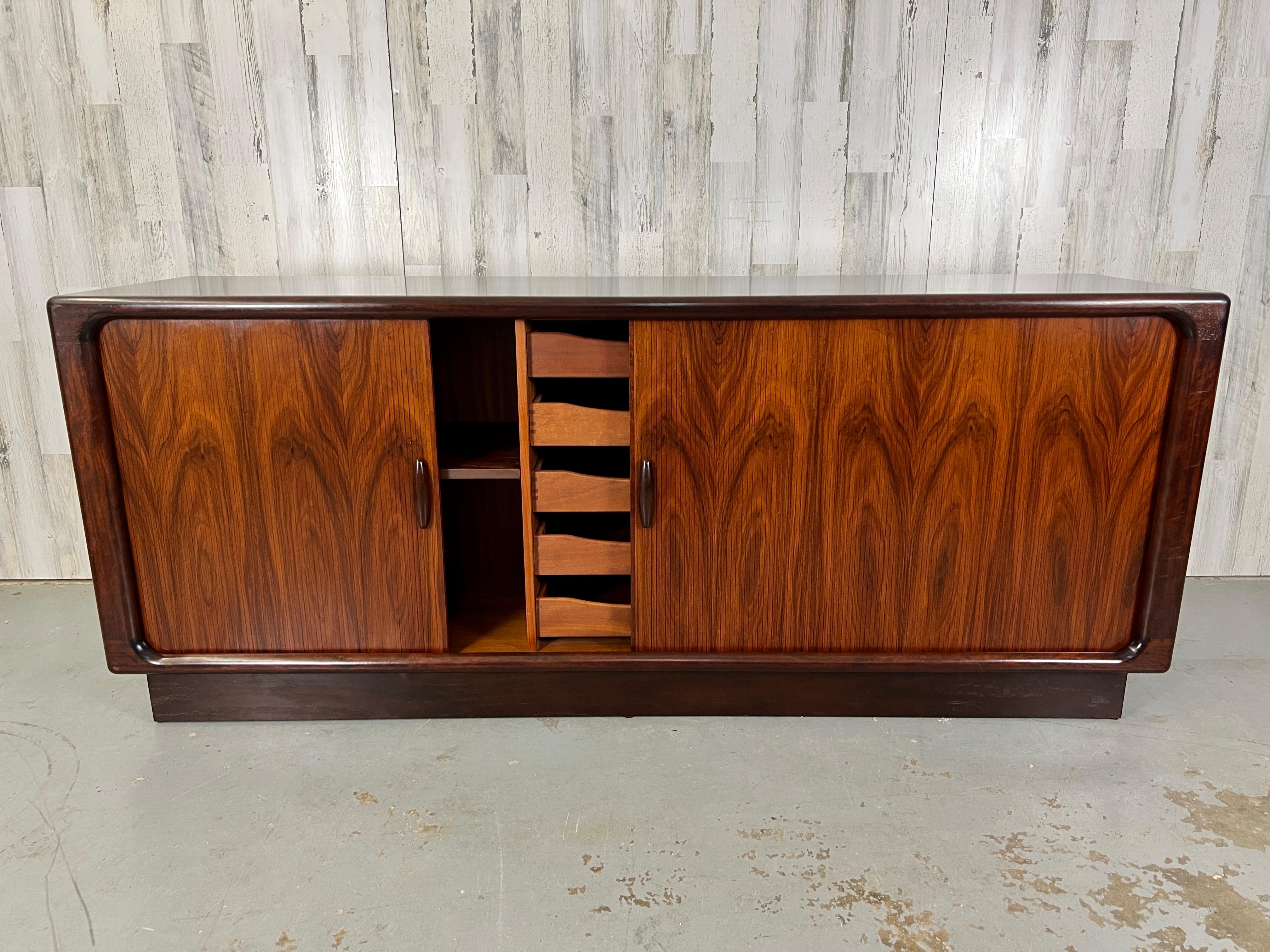 Mahogany Rosewood Tambour Door Credenza by Dyrlund    For Sale