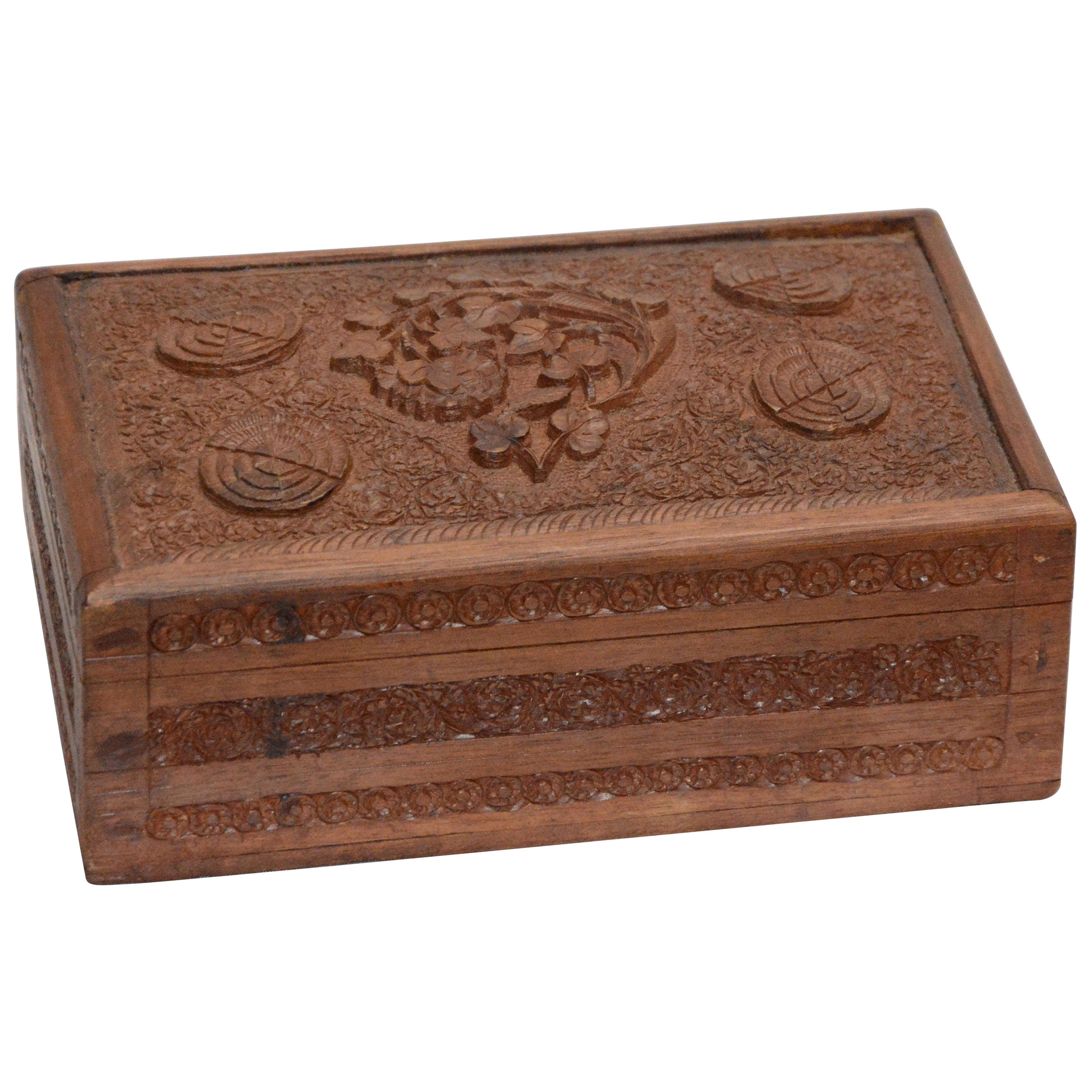 Rosewood Tea Caddy Hand Carved For Sale